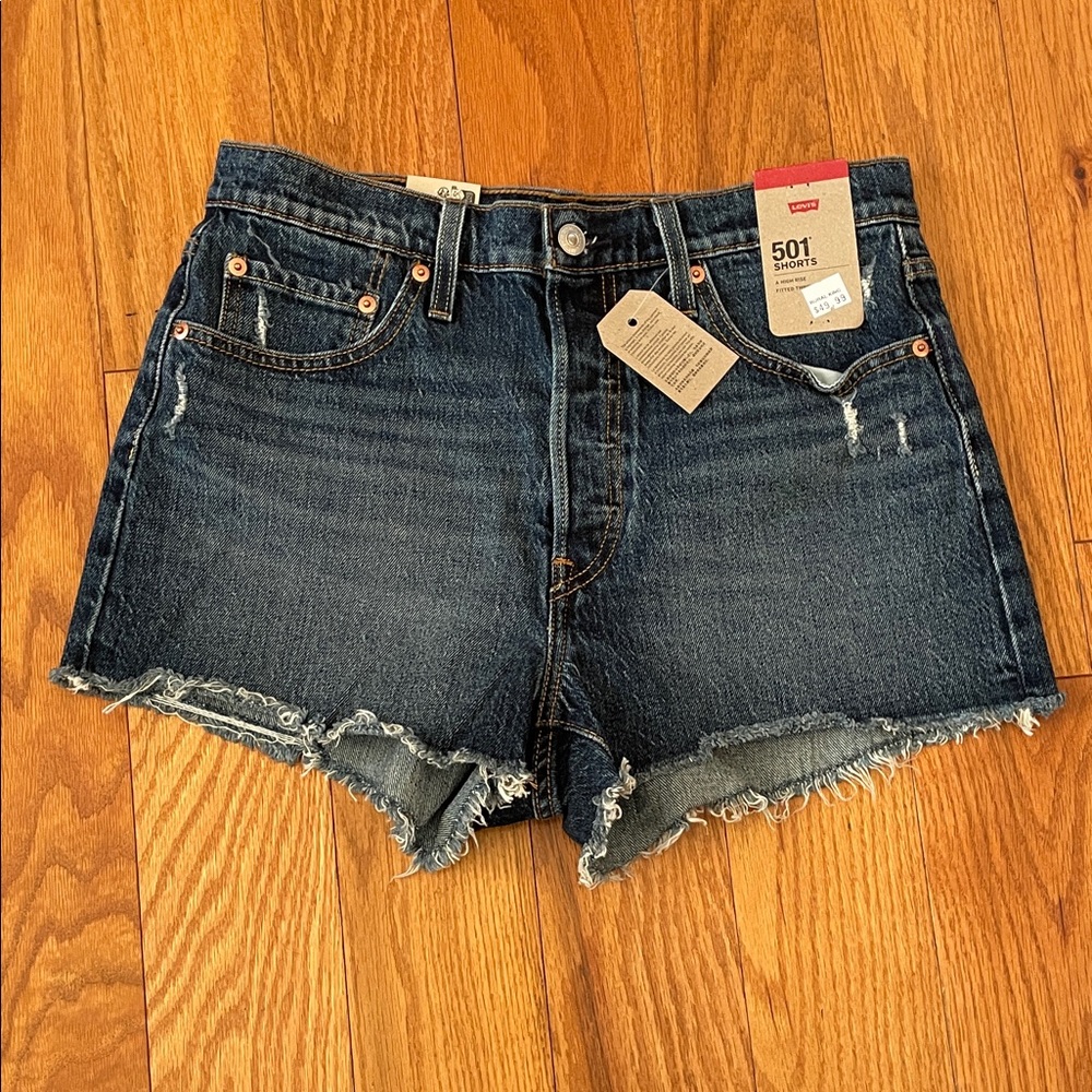 Levi's Women's 501 sz 29  Distressed Jean Shorts - Dark Blue